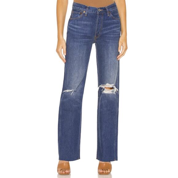 RE/DONE Originals 90s High Rise Loose Jeans in Destroyed Broken Blue size 25 - Picture 1 of 14